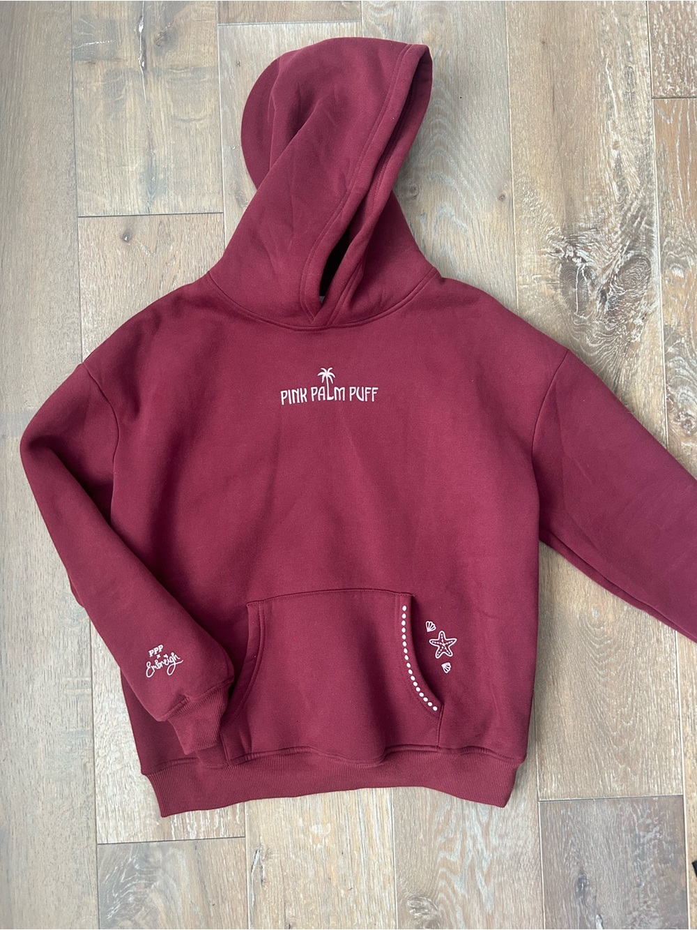 PINK Maroon 'Pink Palm Puff' Pullover Hoodie